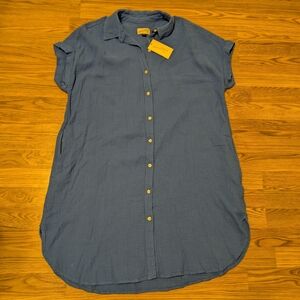 Blue Button-Up Shirt Dress